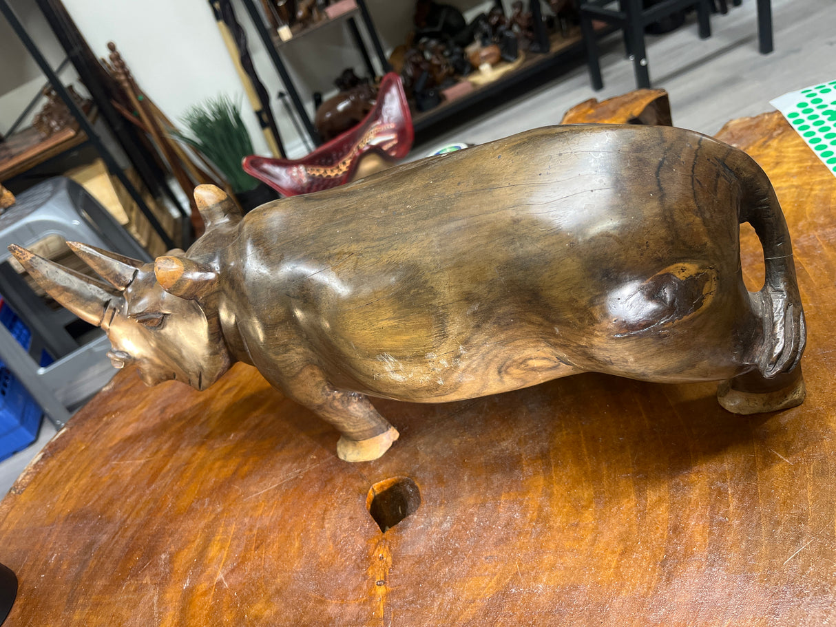 Hand carved Wooden Standing Rhino Curio (Light Brown)