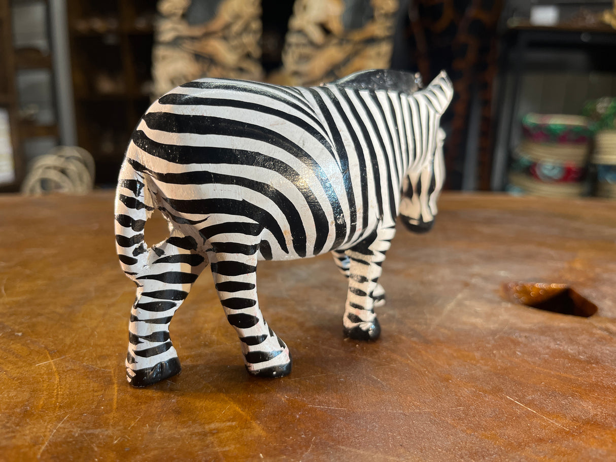 Hand Carved Wooden Painted Striped Zebra