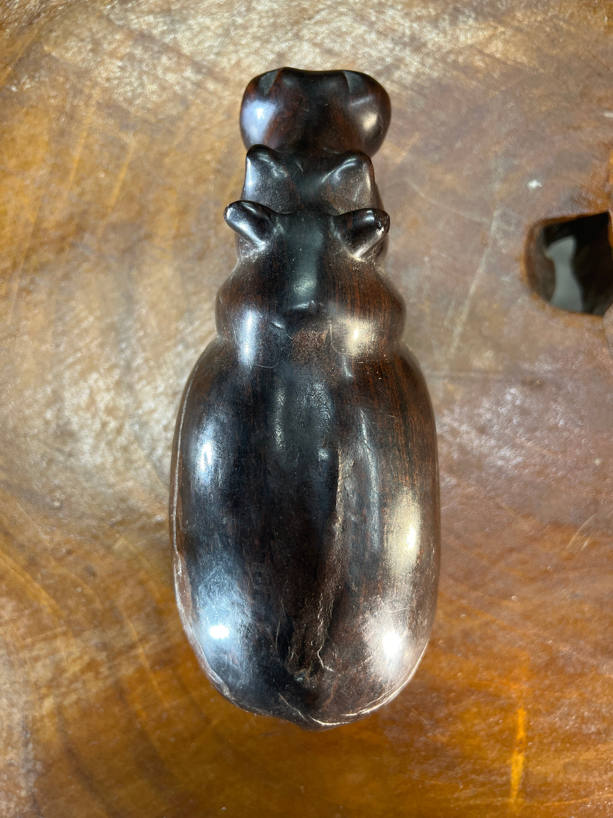 Small Hand Carved Ebony Wooden Hippo - Mouth Closed