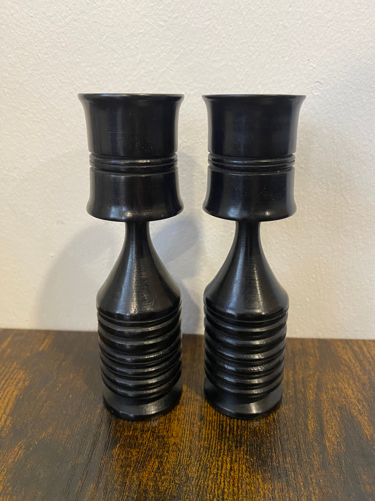 Pair of Handmade Ebony Candle Holders