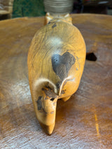 Hand Carved Light Brown Wooden Hippo - Mouth Closed