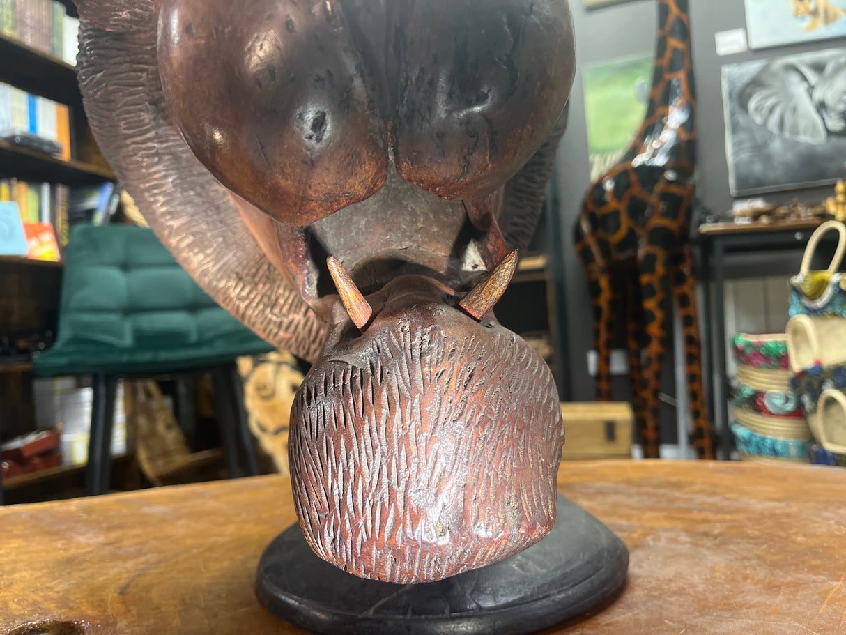 Hand Carved Vintage Rustic And a Bit Scary - Lions Head Wooden Statue Unique Stunning ‘WOW’ Show Piece