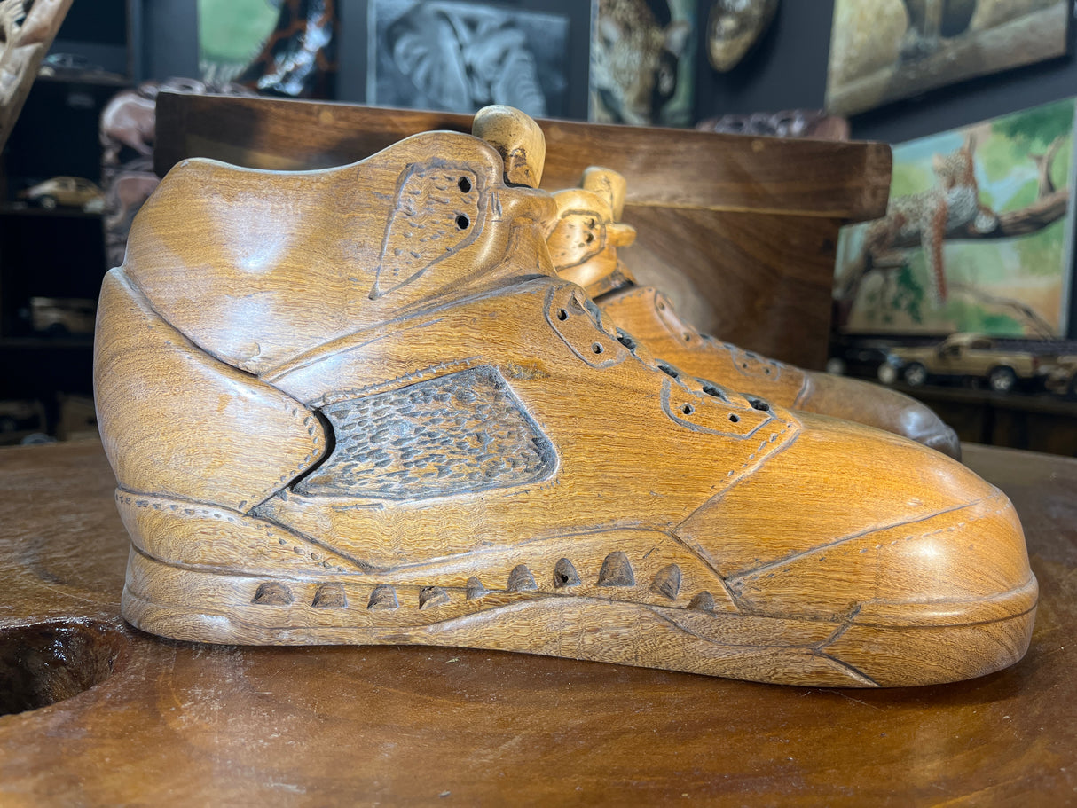 Pair of Jordan 5 V3.1 Hand Carved Mahogany Display Piece with Wooden Box