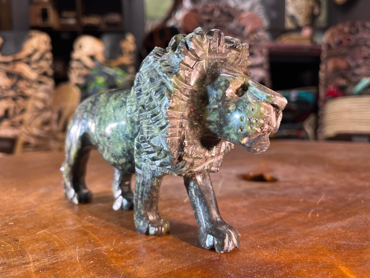 Hand Carved Green Stone Lion