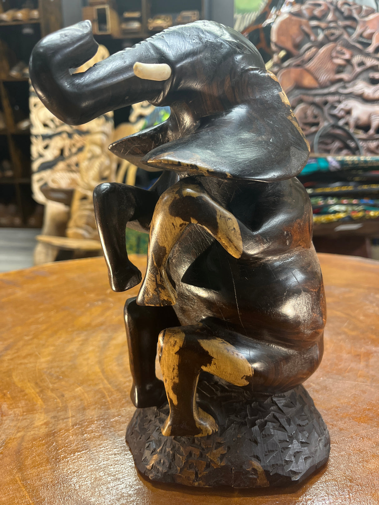 Hand Carved Happy Ebony Elephant
