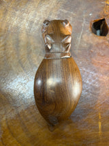 Small Hand Carved Brown Grained Wood Hippo - Mouth Closed