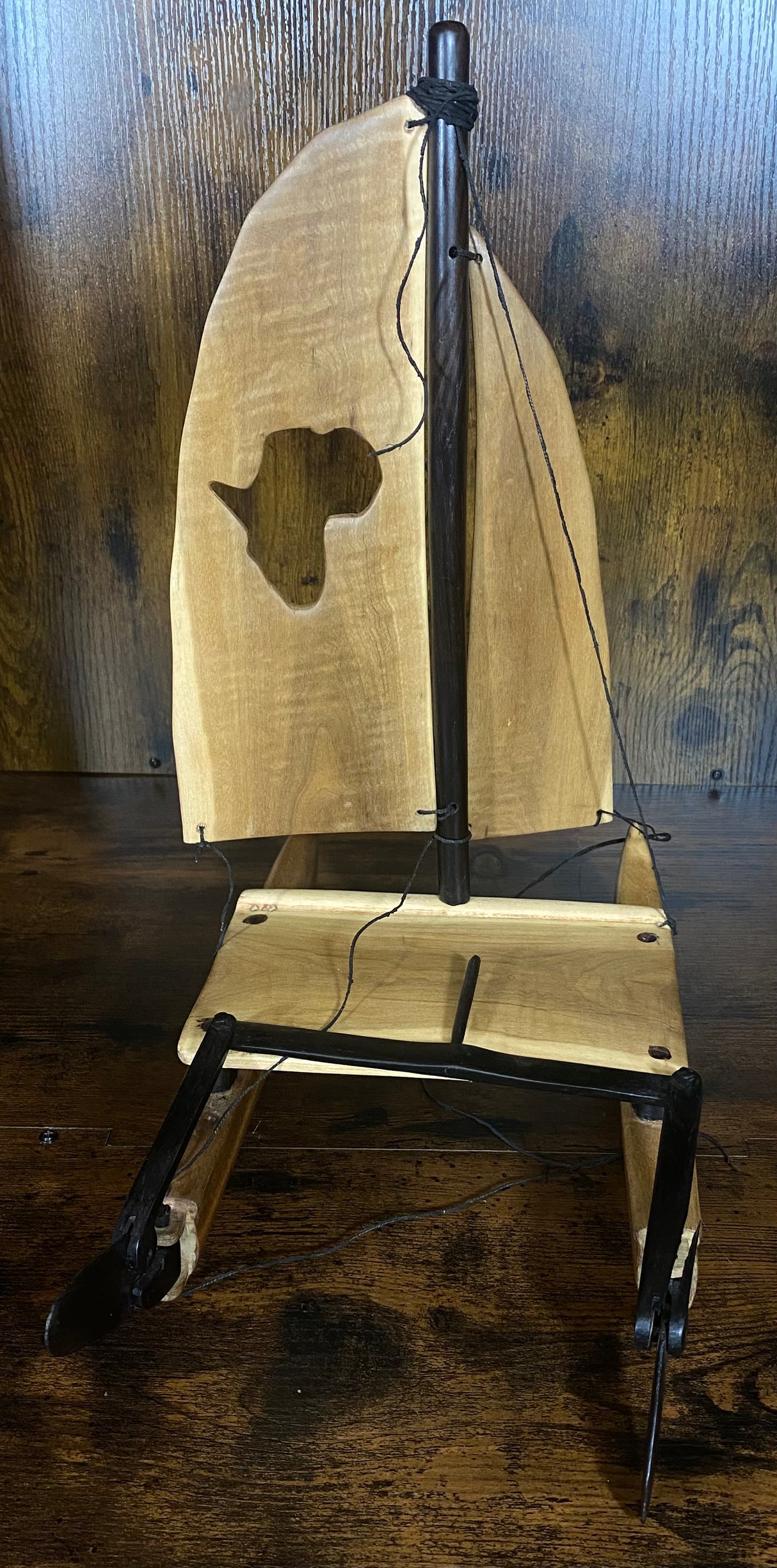 Hand Carved Boat With Africa Country Outline