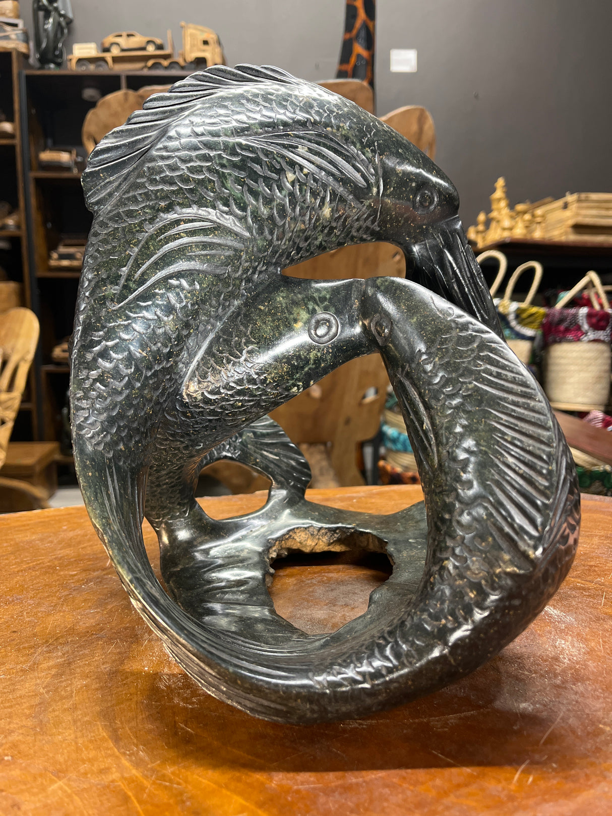 Swirling Stone Fish Sculpture
