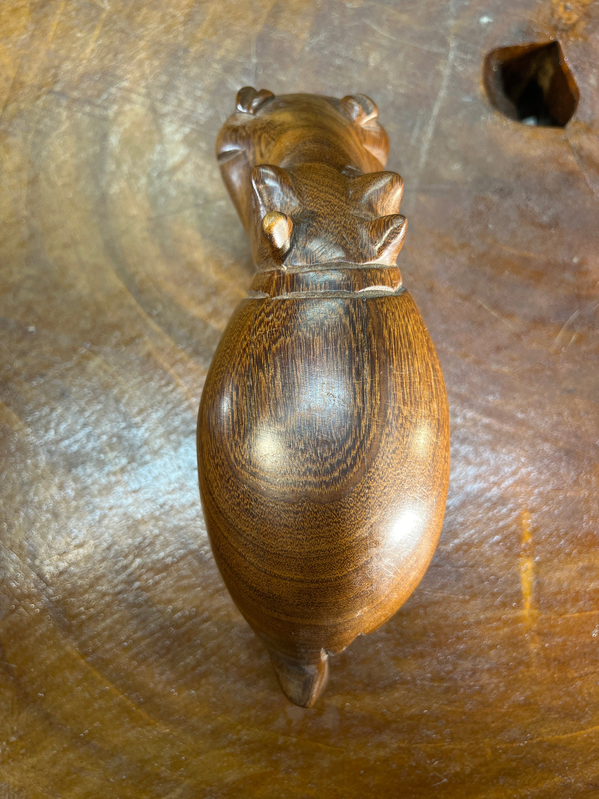 Small Hand Carved Wooden Hippo - Mouth Closed
