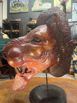 Hand Carved Vintage Rustic And a Bit Scary - Lions Head Wooden Statue Unique Stunning ‘WOW’ Show Piece