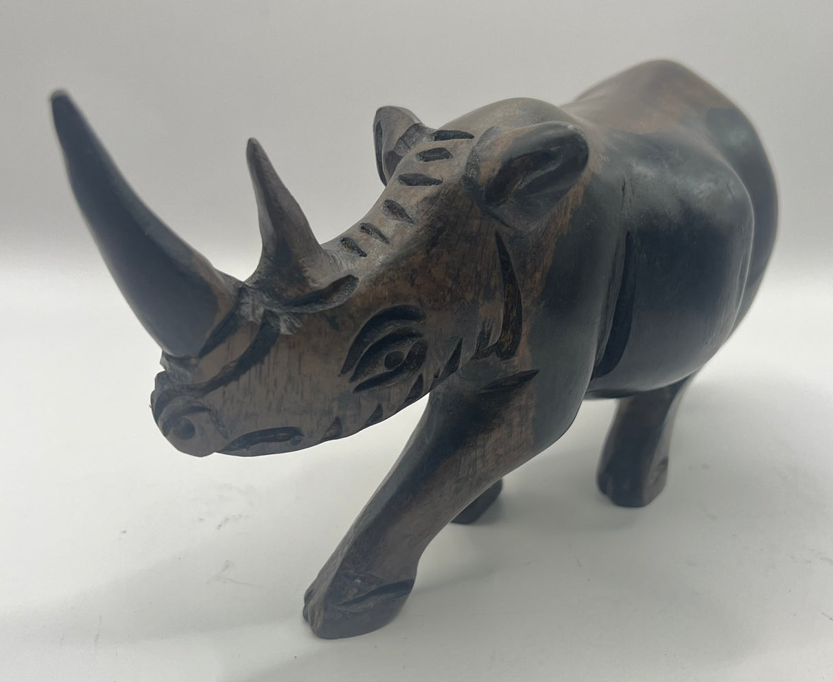 Large Mahogany Wooden Rhino