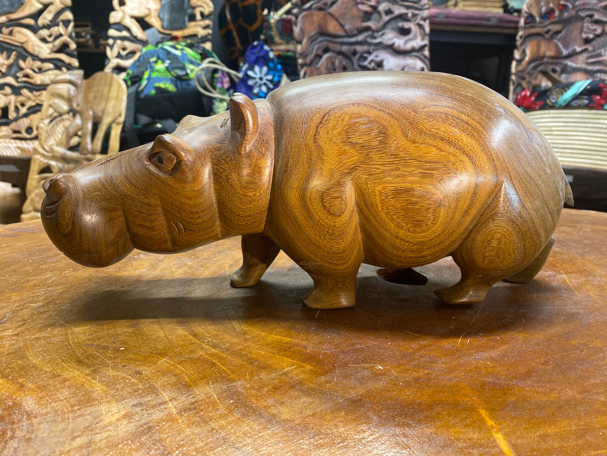 Hand Carved Wooden Hippo - Mouth Closed
