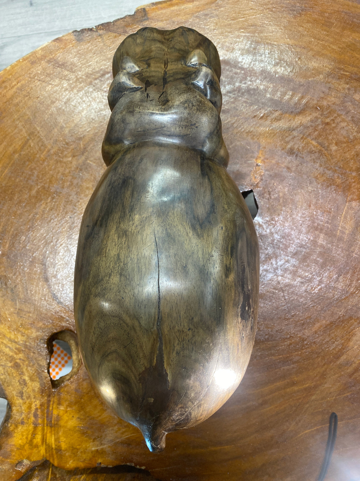 Hand Carved Wooden Smiling Hippo - Mouth Closed