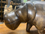 Hand Carved Wooden Smiling Hippo - Mouth Closed