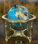 Light Blue Gemstone Globe With Metallic Brass Cradle -  White Compass