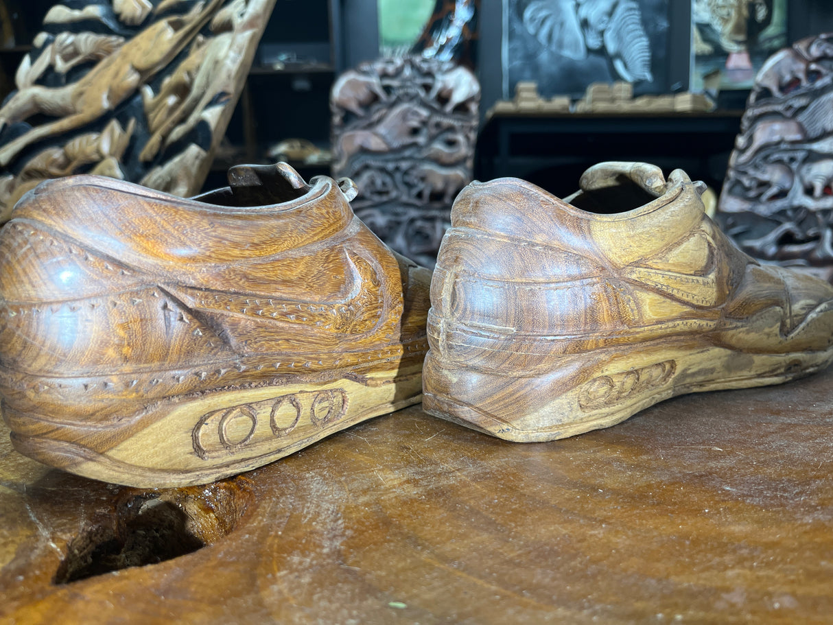Pair of Nike Air Max 1 Hand Carved Mahogany Display Piece