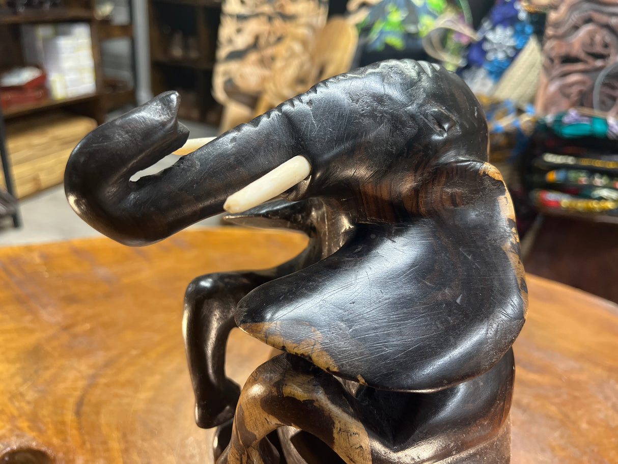 Hand Carved Happy Ebony Elephant