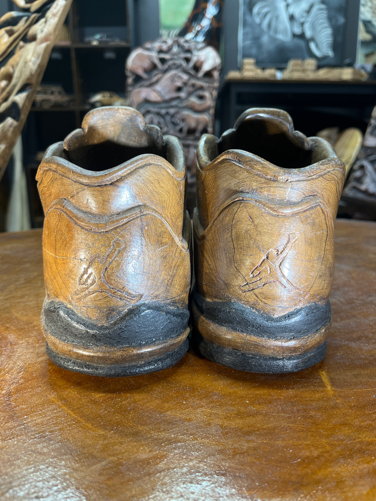Pair of Jordan 5 V1.2 Hand Carved Mahogany Display Piece