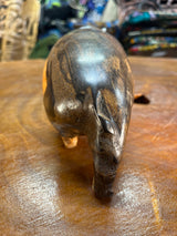Hand Carved Dark Brown Wooden Hippo - Mouth Closed and Long Body