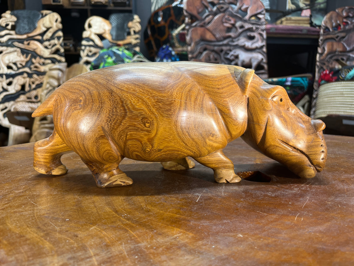 Hand Carved Wooden Hippo