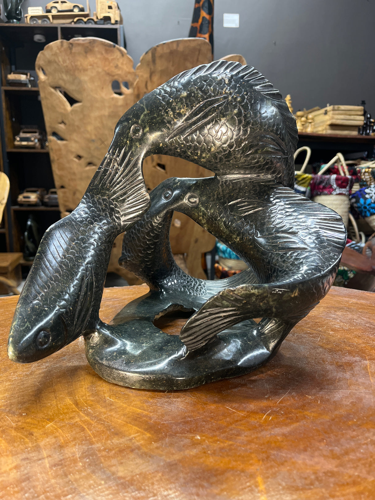 Swirling Stone Fish Sculpture