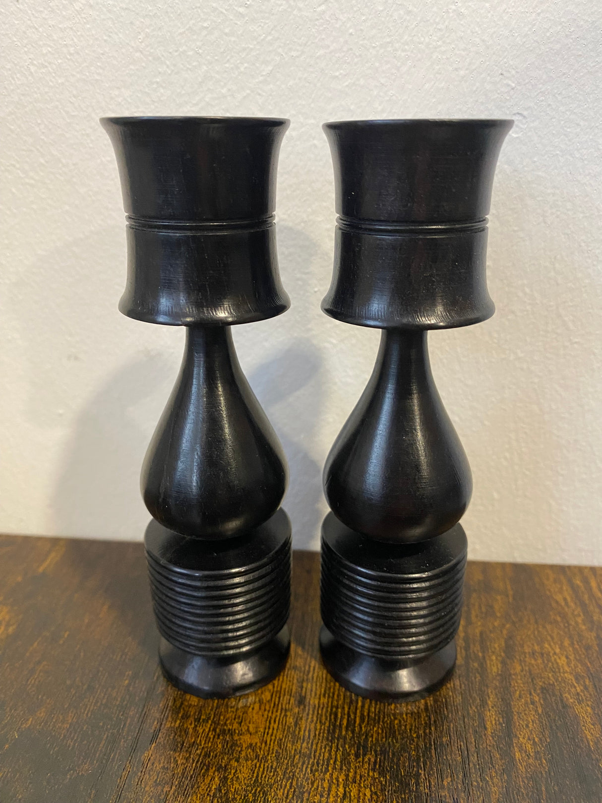 Pair of Handmade Ebony Candle Holders