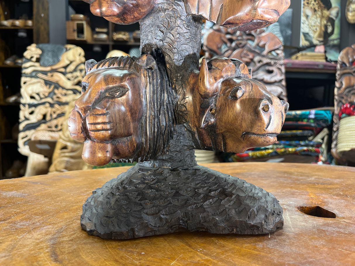 Hand Carved ‘Big 5’ On a Tree Trunk Ornament - Elephant, Leopard, Rhino, Lion, Buffalo
