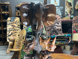 Hand Carved ‘Big 5’ On a Tree Trunk Ornament - Elephant, Leopard, Rhino, Lion, Buffalo