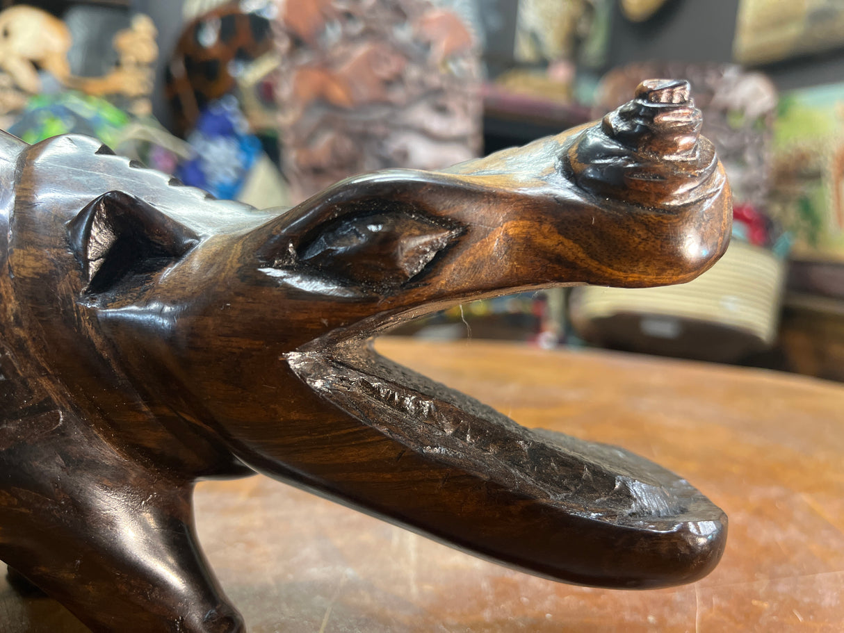 Hand Carved Wooden Hippo - Mouth Open No Teeth