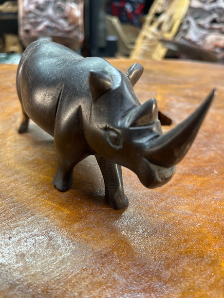 Ebony Small Wooden Standing Rhino Curio