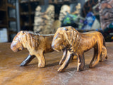 Set of Two Handmade Wooden Burnt Lions