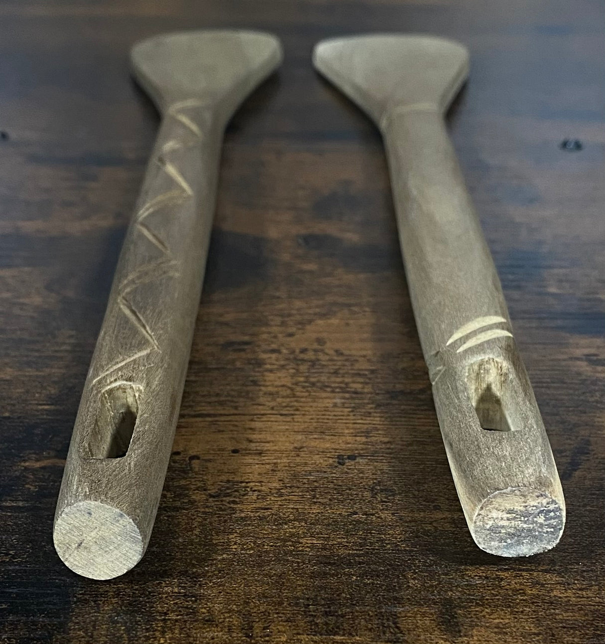 Hand Carved Flat Serving Spoons Set