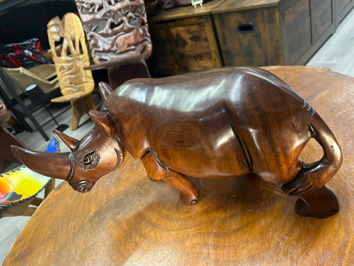 Hand carved Wooden Standing Rhino Curio (Big and Strong Look)
