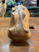 Hand Carved Beautifully Grained Wooden Hippo - Mouth Closed