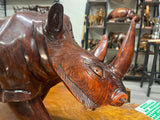 Large and heavy Hand Carved Wooden Standing Rhino Curio (Muscular Look)