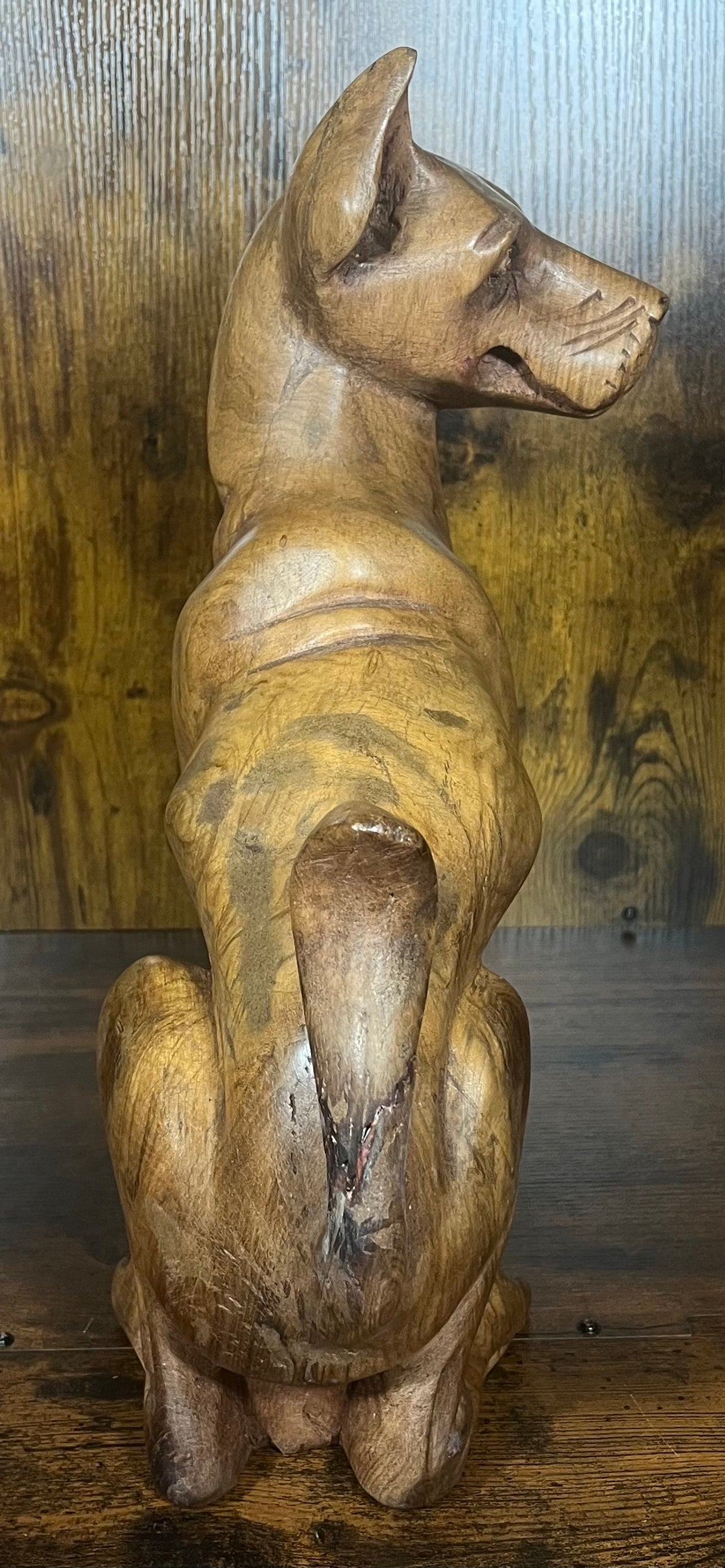 Hand Carved Mahogany Head Side Turned Dog