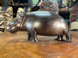 Hand Carved Ebony Wooden Hippo - Mouth Closed