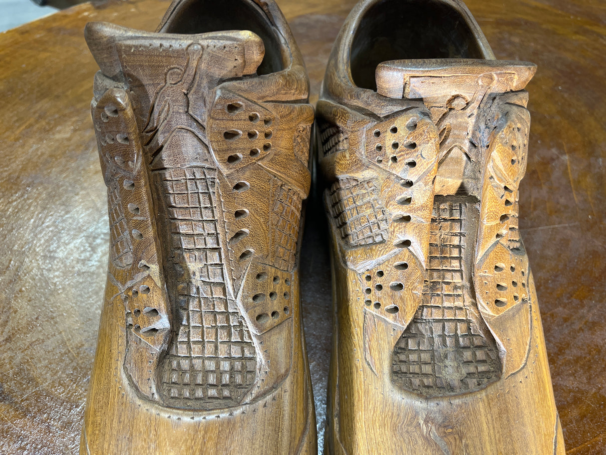 Pair of Jordan 4 V2.1 Hand Carved Mahogany Display Piece