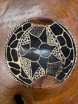 Hand carved Large Wooden Bowl Black Flower Design