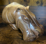 Large Hand Carved Mahogany Resting Hippo
