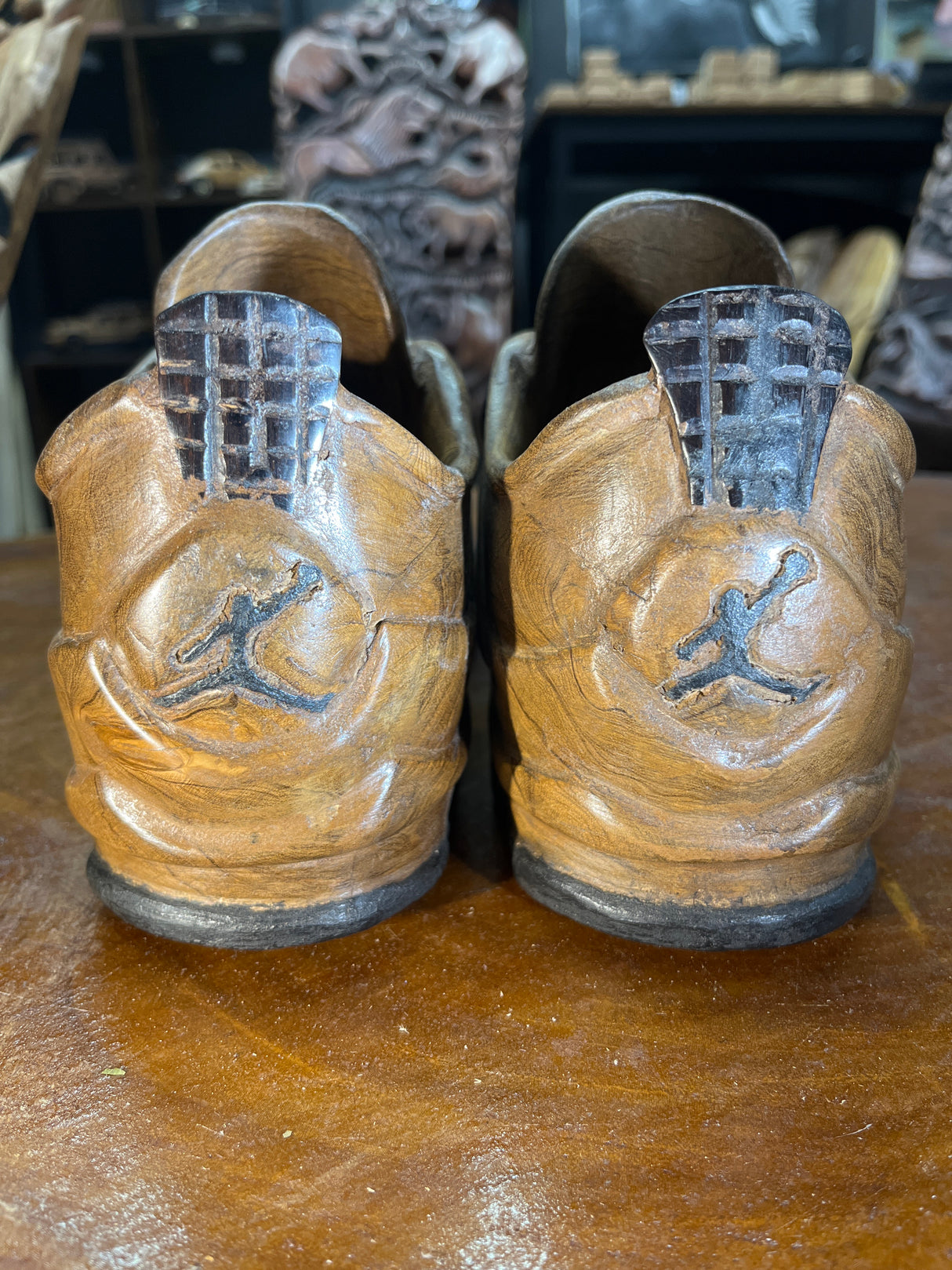 Pair of Jordan 4 V1.1 Hand Carved Mahogany Display Piece