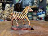 Hand Carved Painted Wooden Zebra on Stand