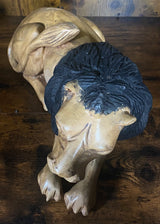 Hand Carved Resting Lion with a Warning Growl