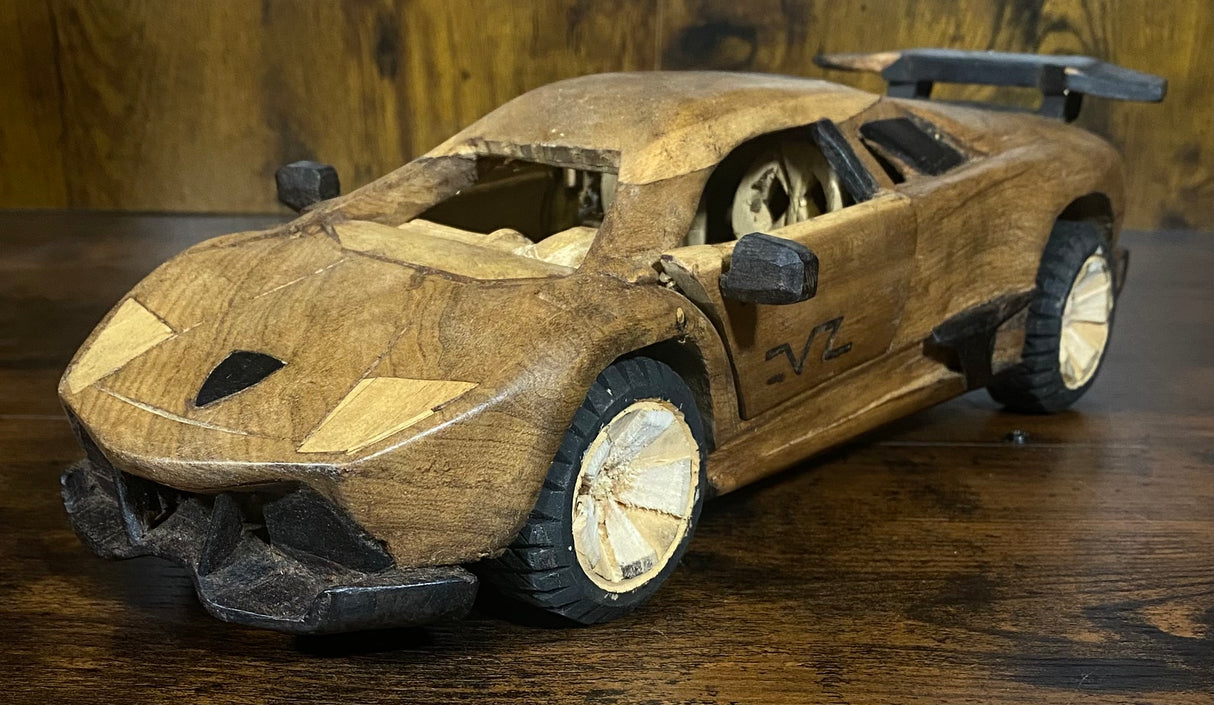 Hand Carved Mahogany Lamborghini Display Piece