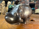 Hand Carved Ebony Wooden Hippo - Mouth Closed