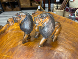 Pair of Scary Red Eyed Lions Looking Right At You Hand Carved With Depth