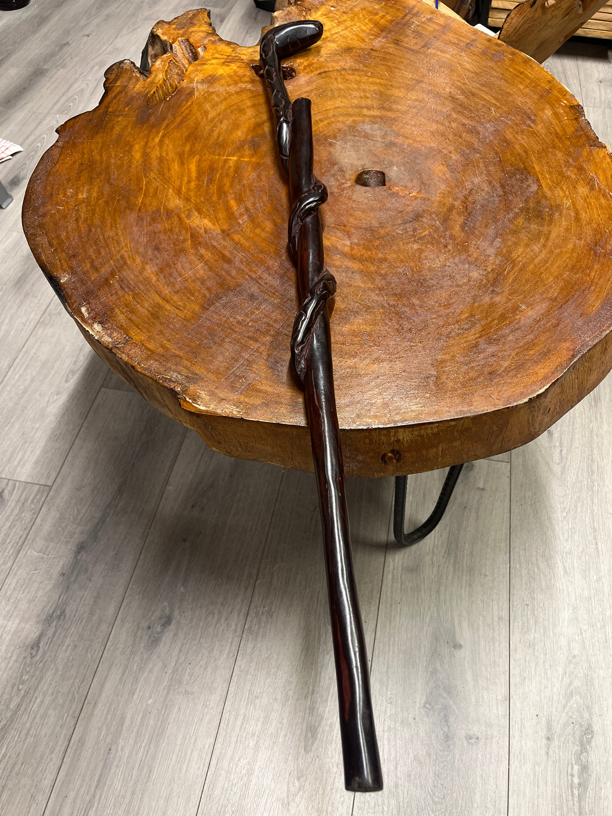 Snake on a Branch Walking Stick Polished Ebony Tanzania