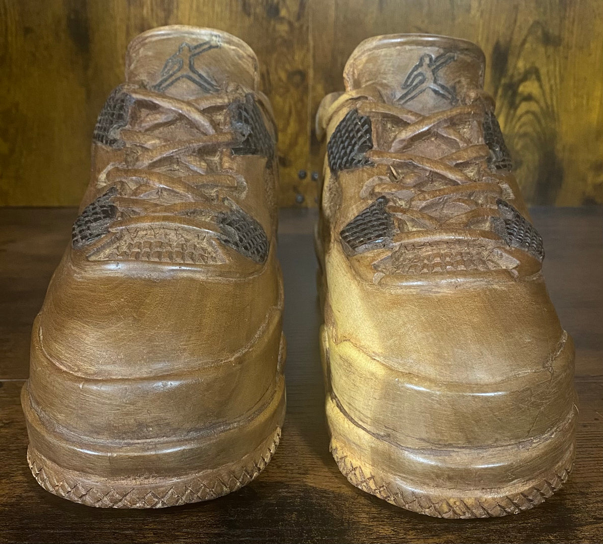 Pair of Jordan 4 V1.2 Hand Carved Mahogany Display Piece