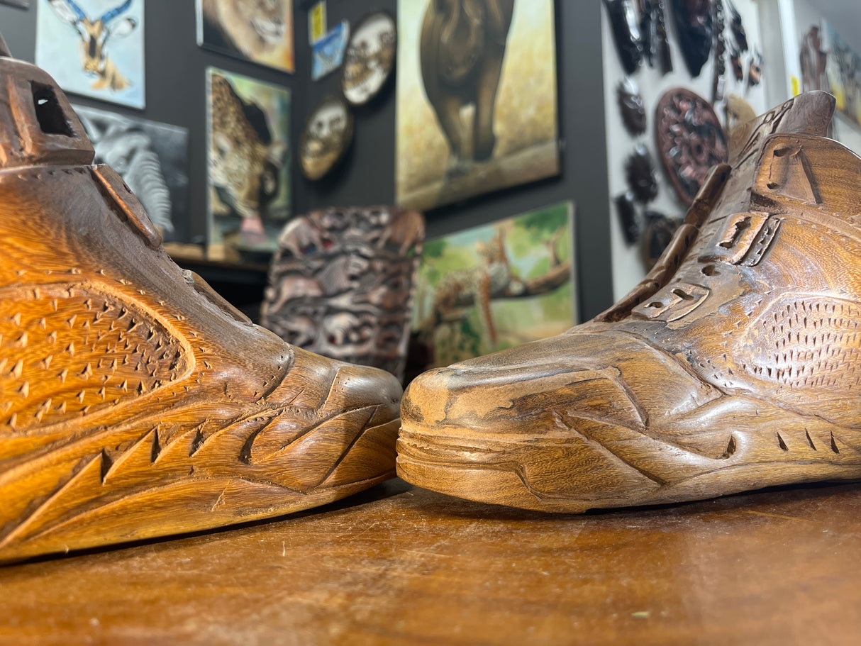 Pair of Jordan 5 V2.1 Hand Carved Mahogany Display Piece