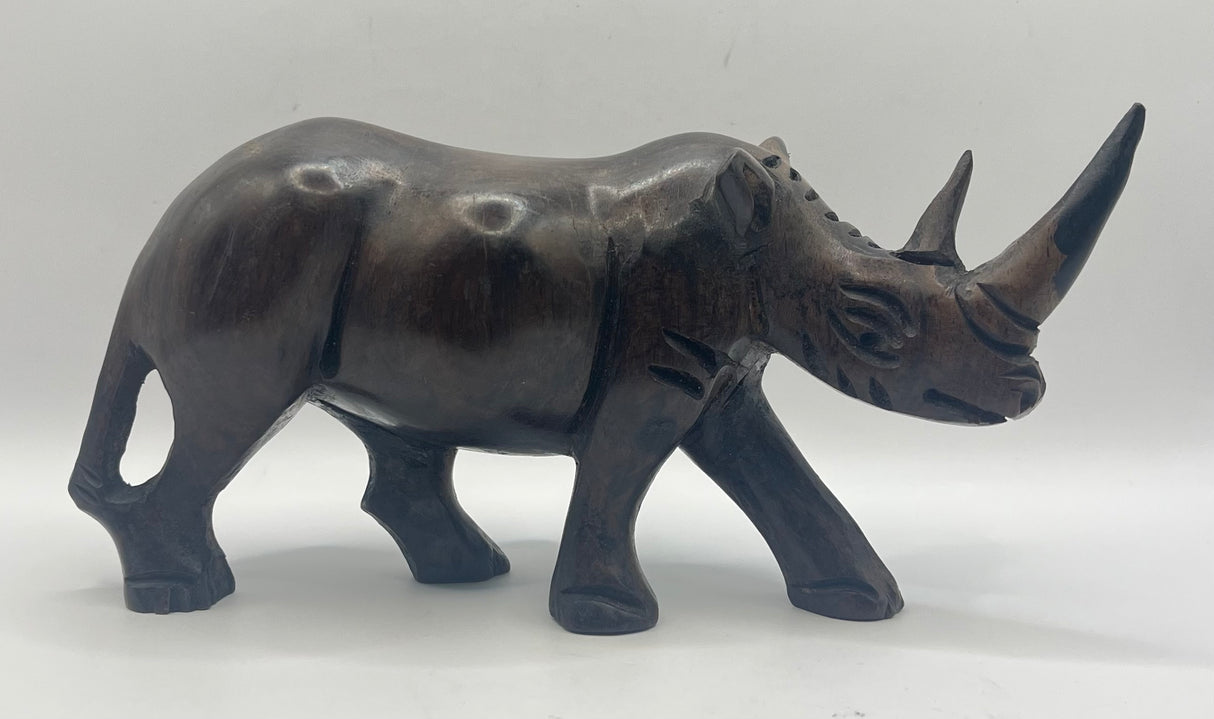 Large Mahogany Wooden Rhino